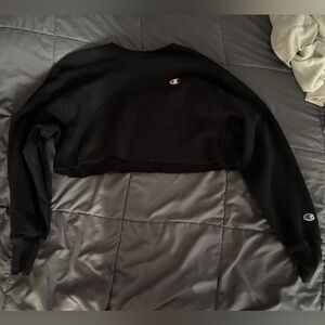 Champion Black Cropped Logo Sweatshirt with Small C Emblems